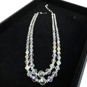 VTG Laguna Aurora Borealis Crystal Double Strand Graduated Necklace Iridescent